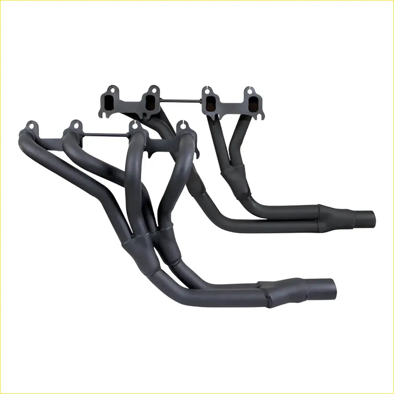 Black aftermarket range rover v8 mandrel bent exhaust manifold set with curved design and polished metal fittings