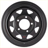 Black rck brand steel wheel with matte black finish and eight triangular cutouts in a sturdy design