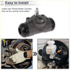 Rear brake wheel cylinder for toyota pickup 1979-1985 black and gray metal with rubber end caps view from back side