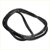 Rear door weatherstrip seal for mazda familia 3rd gen made of black rubber with yellow dots along its length