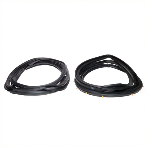 Black rubber rear door weatherstrip set for datsun nissan sunny sentra sedan with smooth texture and gold metal tabs