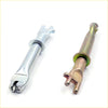 Two metallic rear drum brake shoe adjuster bolts for toyota hilux 1983-1985 in silver and bronze finishes