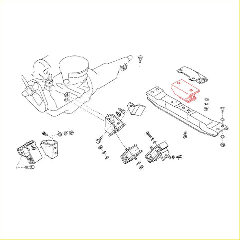 Red rear engine mount for nissan datsun 720 dx gl ute 1980-1986 with mounting holes and central slot visible