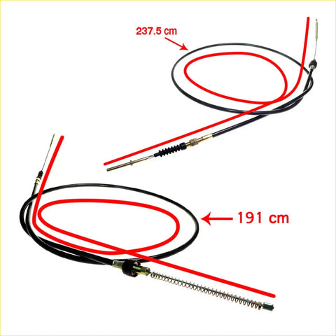 Black rear hand brake cables with metallic connectors and coiled spring for mitsubishi triton l200 1986-1996 labeled 237.5 cm and 191 cm