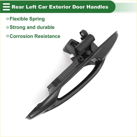 Black plastic rear left exterior door handle for toyota land cruiser 2008-2021 with flexible spring and corrosion resistant finish back side view