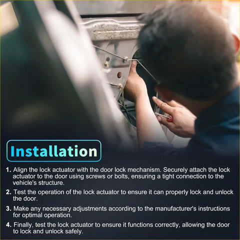 Black metal rear liftgate door lock actuator being installed into a 2008-2011 toyota land cruiser door frame