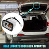 White plastic rear liftgate door lock actuator motor with black wiring and metal parts for 2010-2022 toyota 4runner
