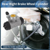 Gray metallic rear right brake wheel cylinder with black rubber boots and yellow cap mounted on toyota echo brake system