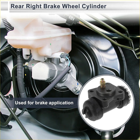 Black rear right brake wheel cylinder for toyota land cruiser with metallic bolt and mounting holes shown from back side