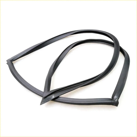 Black rubber weatherstrip seal for rear side window on Nissan Bluebird Datsun SSS 510 showing back side view