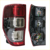 Rear tail light set for ford ranger t6 xlt px wildtrak 4wd 2012-2021 in red and black plastic with clear lens sections