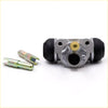 Rear wheel brake cylinder for nissan 720 d21 navara made of silver metal with black rubber caps and yellow center with fittings