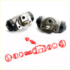 Rear wheel brake cylinder set for toyota hilux 2015-2016 showing two metallic gray cylinders with black rubber caps