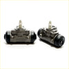 Pair of gray metallic rear wheel brake cylinders with black rubber caps and threaded fittings for toyota hilux 2wd