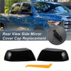 Black glossy rear view side mirror cover caps for toyota tundra and sequoia trucks shown from the back side