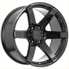 Black gloss finished alloy wheel with five bold spokes and recon logo hubcap for recon delta gloss black model