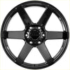 Black glossy five-spoke alloy wheel with felton hubcap from recon delta gloss black series