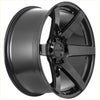 Black gloss finished alloy wheel with five spokes and reckon logo on center cap from recon delta gloss black series
