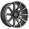 Black and silver two-tone recon force matt black dark grey tint alloy wheel with multi-spoke design and ricon logo center