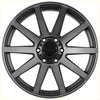 Black matte finished ten-spoke hemmi alloy wheel for recon force in matt black dark grey tint finish