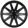 Black matte finished alloy wheel recon force with ten spokes and mrf logo on central hubcap