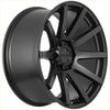 Black matte alloy wheel with multi-spoke design and kelly logo in the center for recon force matt black product