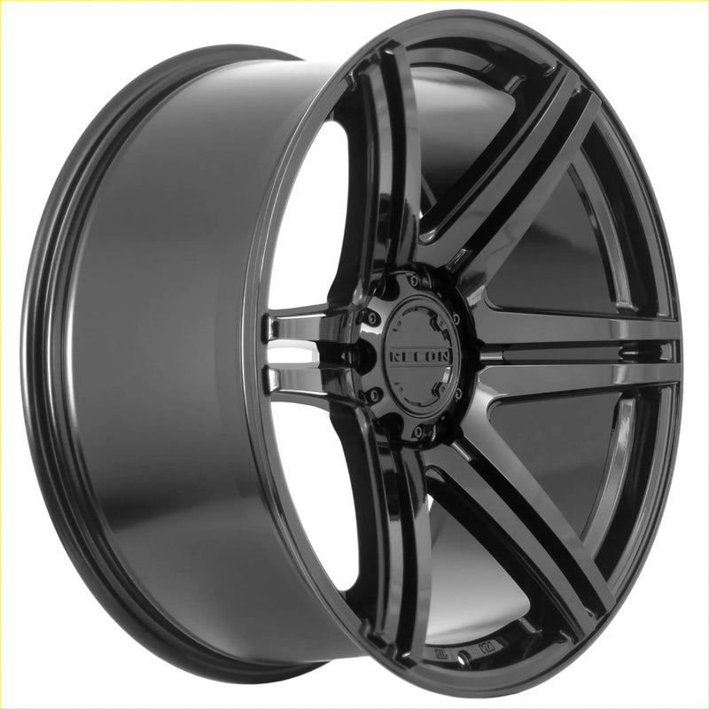 Gloss black recon striker alloy wheel with five spoke design and rcco logo on center cap