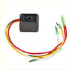 Black rectangular ignition coil with red yellow and white wires ending in green connectors for nissan outboard motor rectifier