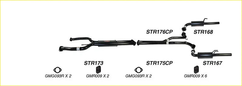 Black metal redback 2 1/2 inch dual exhaust system components with pipes and mufflers for holden commodore ute