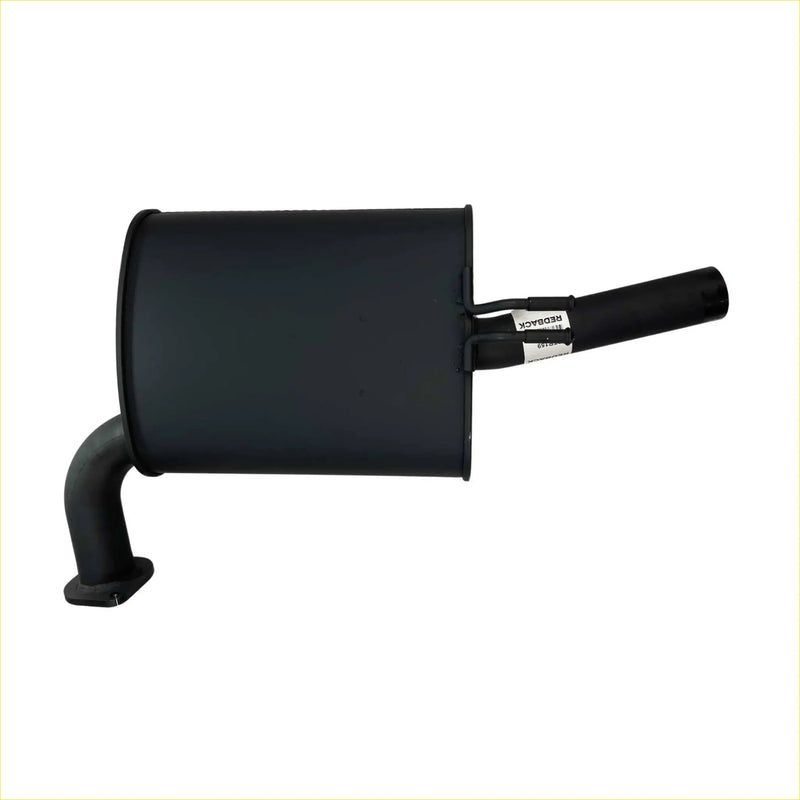 Black matte finish redback 2.25 rear muffler for holden commodore ve vf with curved inlet pipe and white label near outlet