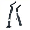 Black metal exhaust manifold pipes with matte finish and labeled stickers from redback 2.5 inch catback system for holden commodore