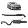 Black redback 2.5 inch catback exhaust with hotdog centre and dual outlet rear pipes shown from back side