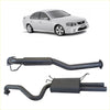 Black redback 2.5 inch catback exhaust with hotdog centre and dual outlet rear on silver ford falcon sedan back side