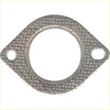 Silver metallic exhaust manifold gasket with diamond plate texture and two mounting holes for redback 25 catback exhaust