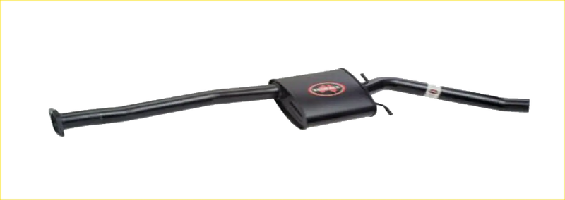 Black carbon fiber handlebar with red circular logo on central black part for redback 2.5 inch centre exhaust system