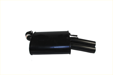 Black cylindrical exhaust muffler with glossy finish and dual outlet pipes for holden commodore ve vf sedan wagon 6l