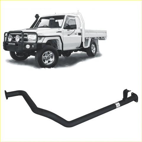 Black metal rear bumper guard shown from back for toyota land cruiser with redback 25 exhaust 79 series 1hz muffler