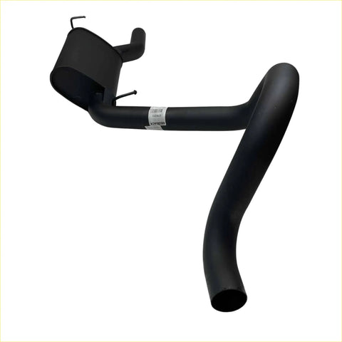 Black matte redback 2.5 inch rear muffler with curved tubing for ford falcon ea eb ed el ef au sedan back view