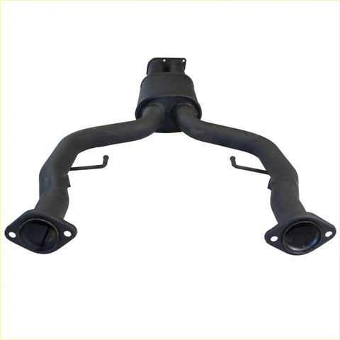 Black metal exhaust manifold with flanged ends and dual pipes for redback 3 sports centre holden commodore ve 6.0l