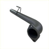 Black matte metal exhaust manifold elbow with flange and wire hook for redback 3 inch tail pipe passenger side view