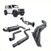 Black aftermarket Redback 4x4 exhaust system components for white Suzuki Jimny 3 door models back side view