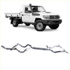 Silver metallic twin exhaust back side for toyota landcruiser 70 series redback 4x4 extreme duty system