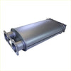 Gray metallic redback 4x4 muffler with dual inlet and outlet pipes for toyota landcruiser 09/2007 back side view