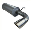Shiny chrome exhaust tip with matte black cylindrical body and curved pipe on Redback 4x4 system for Suzuki Jimny back side