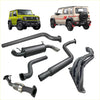 Black aftermarket exhaust system components for suzuki jimny redback 4x4 performance system back view