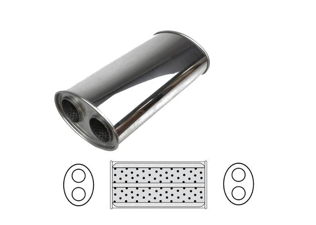 Redback Oval Muffler 14" Long 3" Dual In/Out Megaflow S/S