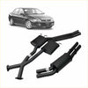 Black redback dual 2.5 inch catback exhaust system with chrome accents shown from the back for holden commodore v8