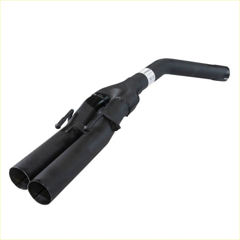 Back side view of black matte finished redback dual 2.5 inch exhaust pipes with welded joints for holden commodore v6