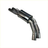 Back view of shiny chrome redback dual 3 inch 409 rear muffler with resonator and angled tailpipes for vt vx vy vz v8 sedan