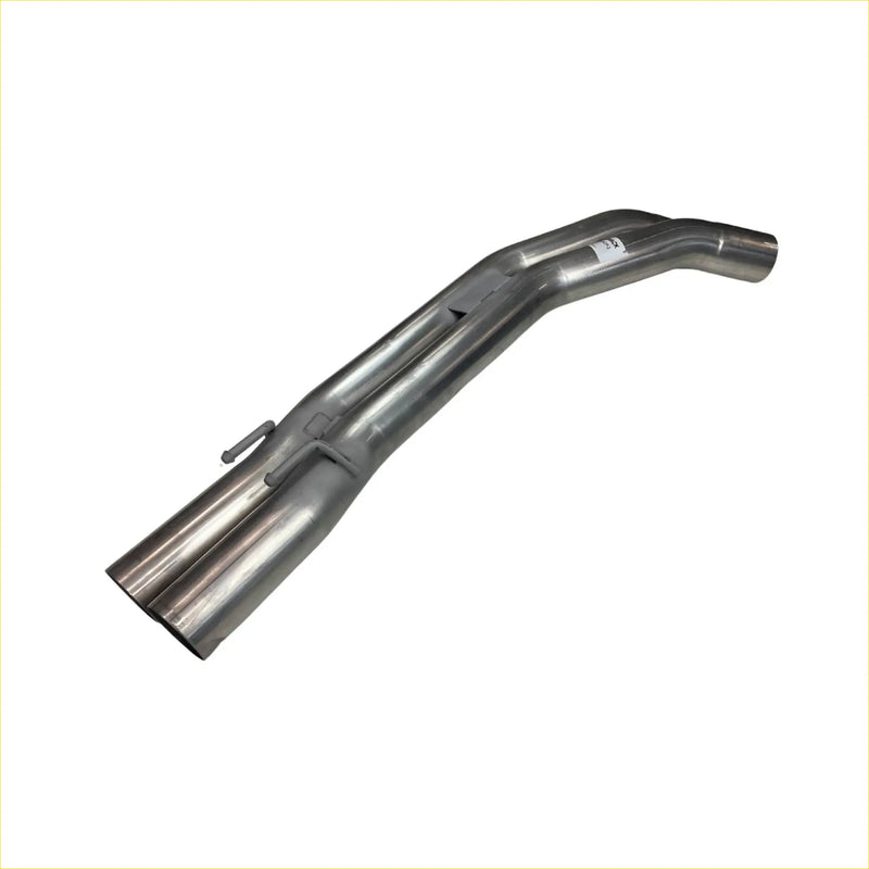 Back view of redback dual 3 inch 409 stainless steel rear tail pipe with shiny metallic dual exhaust for v8 sedans